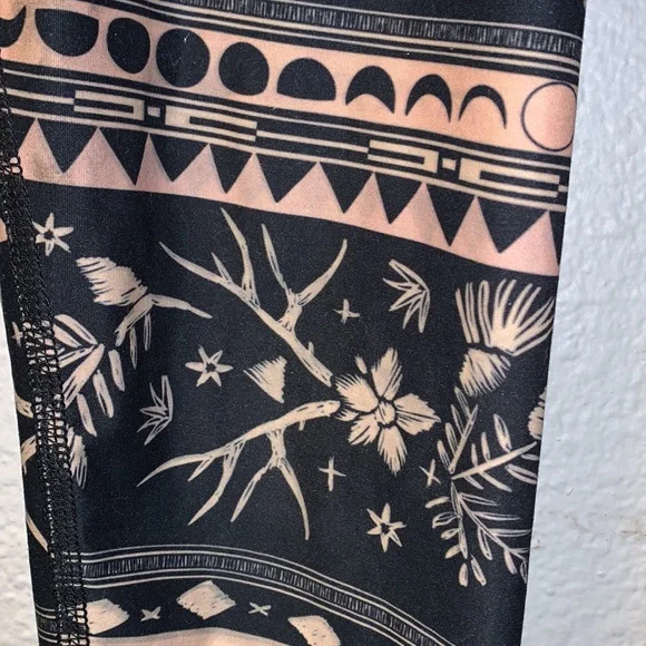 Rare Teeki leggings full length navy tan floral moon star antlers nature boho XS
